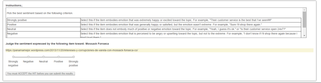 Mechanical Turk task for sentiment analysis.